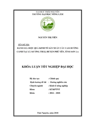 Luận văn đánh giá hiệu quả kinh tế sản xuất cây cam đường canh tại xã mường thải huyện phù yên tỉnh sơn la