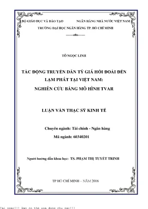 Tác động truyền dẫn tỷ giá hối đoái đến lạm phát tại việt nam  nghiên cứu bằng mô hình tvar luận văn thạc sĩ kinh tế