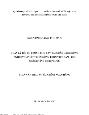 Quản lý rủi ro trong cho vay tại ngân hàng nông nghiệp và phát triển nông thôn việt nam chi nhánh tỉnh bình phước luận văn thạc sĩ kinh tế