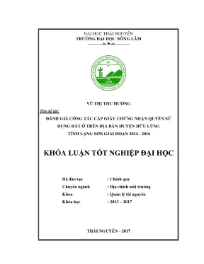 Luận văn đánh giá công tác cấp giấy chứng nhận quyền sử dụng đất ở trên địa bàn huyện hữu lũng tỉnh lạng sơn giai đoạn 2014 2016