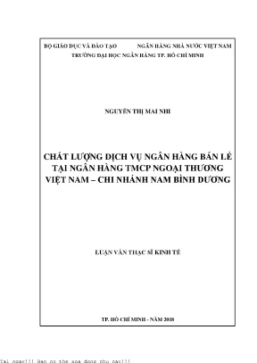 Chất lượng dịch vụ ngân hàng bán lẻ tại ngân hàng tmcp ngoại thương việt nam chi nhánh nam bình dương luận văn thạc sĩ kinh tế
