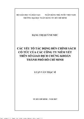 Các yếu tố tác động đến chính sách cổ tức của các công ty niêm yết trên sở giao dịch chứng khoán thành phố hồ chí minh luận văn thạc sĩ kinh tế