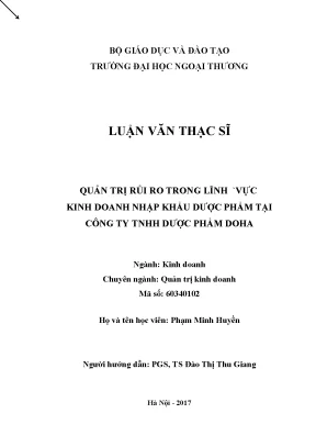 Luận văn thạc sĩ quản trị rủi ro trong lĩnh vực kinh doanh nhập khẩu dược phẩm tại công ty tnhh dược phẩm doha