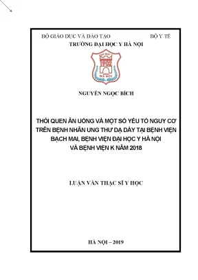 Luận văn thạc sĩ thói quen ăn uống và một số yếu tố nguy cơ trên bệnh nhân ung thư dạ dày tại bệnh viện bạch mai bệnh viện đại học y hà nội và bệnh viện k năm 2018