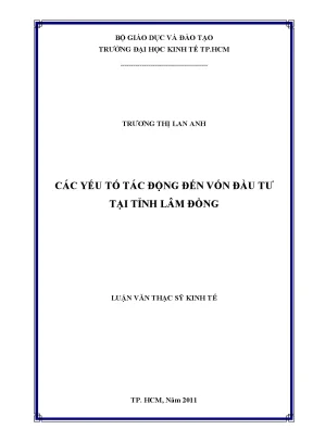 Luận văn thạc sĩ các yếu tố tác động đến vốn đầu tư tại tỉnh lâm đồng luận văn thạc sĩ