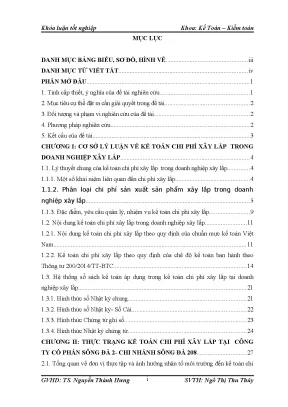 Luận văn kế toán chi phí xây lắp tại công ty cổ phần sông đà 2 chi nhánh sông đà 208
