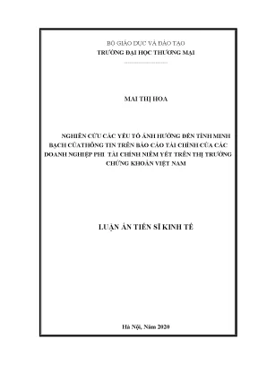 Luận văn nghiên cứu các yếu tố ảnh hưởng đến tính minh bạch của thông tin trên bctc của các dnptcny trên ttck việt nam