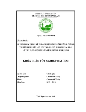Luận văn áp dụng quy trình kỹ thuật chăm sóc nuôi dưỡng và phòng trị bệnh cho đàn lợn nuôi tại trại lê văn tuấn bình xuyên bình giang hải dương