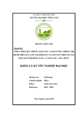 Luận văn áp dụng quy trình chăm sóc nuôi dưỡng phòng và trị bệnh trên đàn lợn nái sinh sản tại trại ngô thị hồng gấm lương sơn hòa bình