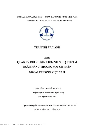 Quản lý rủi ro kinh doanh ngoại tệ tại ngân hàng thương mại cổ phần ngoại thương việt nam luận văn thạc sĩ kinh tế
