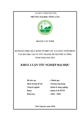 Luận văn đánh giá hiệu quả kinh tế hợp tác xã chăn nuôi động vật bản địa tại xã tức tranh huyện phú lương tỉnh thái nguyên