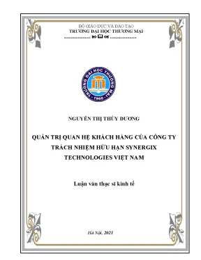 Luận văn quản trị quan hệ khách hàng của công ty trách nhiệm hữu hạn synergix technologies việt nam