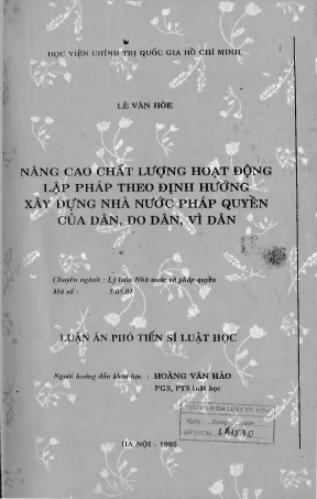 Luận án nâng cao chất lượng hoạt động lập pháp theo định hướng xây dựng nahf nươc pháp quyền của dân do dân vì dân