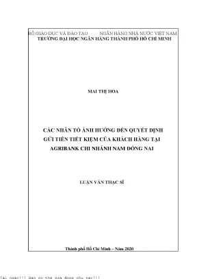 Các nhân tố ảnh hưởng đến quyết định gửi tiền tiết kiệm của khách hàng tại agribank chi nhánh nam đồng nai luận văn thạc sĩ tài chính ngân hàng