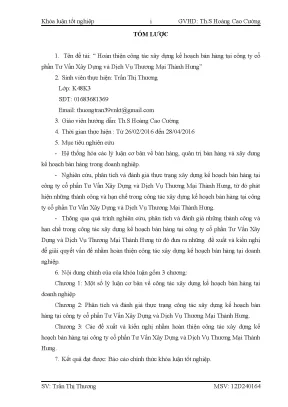 Luận văn hoàn thiện công tác xây dựng kế hoạch bán hàng tại công ty cổ phần tư vấn xây dựng và dịch vụ thương mại thành hưng