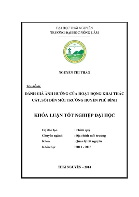 Luận văn đánh giá ảnh hưởng của hoạt động khai thác cát sỏi tới môi trường huyện phú bình