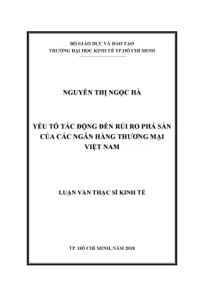 Luận văn thạc sĩ yếu tố tác động đến rủi ro phá sản của các ngân hàng thương mại việt nam