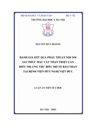 Luận án tiến sĩ y học đánh giá kết quả phẫu thuật nội soi sau phúc mạc cắt thận triệt căn điều trị ung thư biểu mô tế bào thận tại bệnh viện hữu nghị việt đức