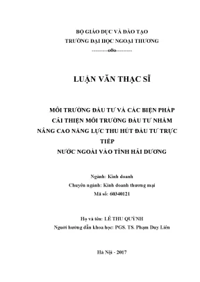 Luận văn thạc sĩ môi trường đầu tư và các biện pháp cải thiện môi trường đầu tư nhằm nâng cao năng lực thu hút đầu tư