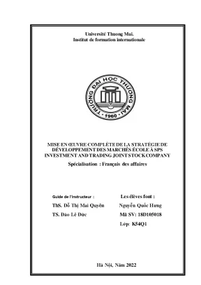 Luận văn mise en œuvre complète de la stratégie de développementdes marchés école à sps investment and trading joint stockcompany