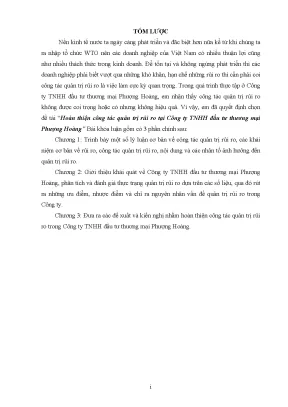 Luận văn hoàn thiện công tác quản trị rủi ro tại công ty tnhh đầu tư thương mại phượng hoàng