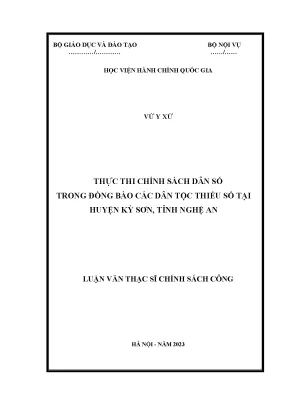Luận văn thạc sĩ chính sách công thực thi chính sách dân số trong đồng bào các dân tộc thiểu số tại huyện kỳ sơn tỉnh nghệ an