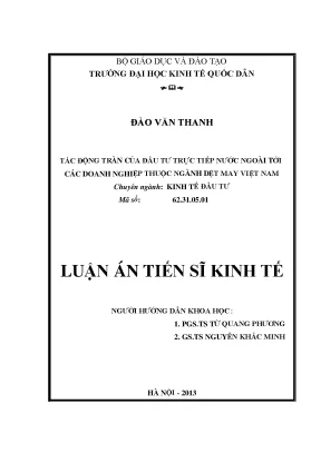 Luận án tiến sĩ tác động tràn của đầu tư trực tiếp nước ngoài đối với các doanh nghiệp thuộc ngành dệt may việt nam