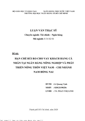 Hạn chế rủi ro cho vay khách hàng cá nhân tại ngân hàng nông nghiệp và phát triển nông thôn việt nam chi nhánh nam đồng nai luận văn thạc sĩ tài chính ngân hàng