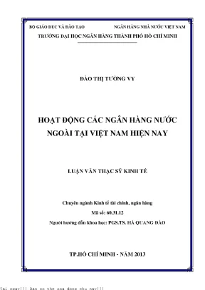 Hoạt động các ngân hàng nước ngoài tại việt nam hiện nay luận văn thạc sĩ kinh tế
