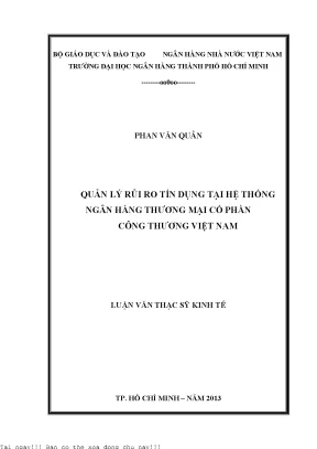 Quản lý rủi ro tín dụng tại hệ thống ngân hàng thương mại cổ phần công thương việt nam luận văn thạc sĩ kinh tế