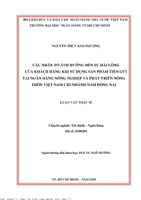 Các nhân tố ảnh hưởng đến sự hài lòng của khách hàng khi sử dụng sản phẩm tiền gửi tại ngân hàng nông nghiệp và phát triển nông thôn việt nam chi nhánh nam đồng nai luận văn thạc sĩ tài chính ngân hàng