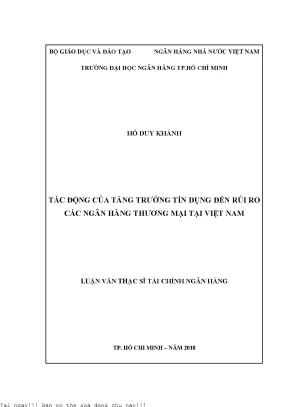 Tác động của tăng trưởng tín dụng đến rủi ro các ngân hàng thương mại tại việt nam luận văn thạc sĩ kinh tế
