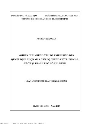 Nghiên cứu những yếu tố ảnh hưởng đến quyết định chọn mua căn hộ chung cư trung cấp để ở tại thành phố hồ chí minh luận văn thạc sĩ kinh tế