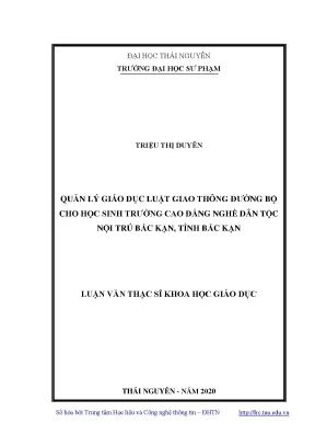 Luận văn thạc sĩ khoa học giáo dục quản lý giáo dục luật giao thông đường bộ cho học sinh trường cao đẳng nghề dân tộc nội trú dtnt bắc kạn tỉnh bắc kạn