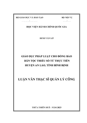 Luận văn thạc sĩ quản lý công giáo dục pháp luật cho đồng bào dân tộc thiểu số từ thực tiễn huyện an lão tỉnh bình định