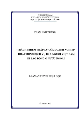 Luận án tiến sĩ trách nhiệm pháp lý của doanh nghiệp hoạt động dịch vụ đưa người việt nam đi lao động ở nước ngoài