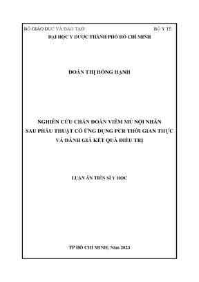 Luận án tiến sĩ nghiên cứu chẩn đoán viêm mủ nội nhãn sau phẫu thuật có ứng dụng pcr thời gian thực và đánh giá kết quả điều trị