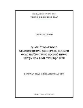 Luận văn quản lý hoạt động giáo dục hướng nghiệp cho học sinh ở các trường trung học phổ thông huyện hòa hình tỉnh bạc liêu