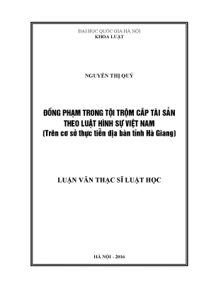 Luận văn thạc sĩ đồng phạm trong tội trộm cắp tài sản theo luật hình sự việt nam trên cơ sở thực tiễn địa bàn tỉnh hà giang