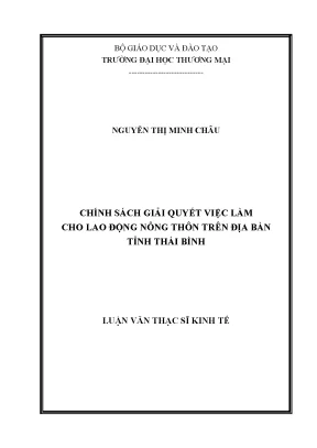 Luận văn chính sách giải quyết việc làm cho lao động nông thôn trên địa bàn tỉnh thái bình