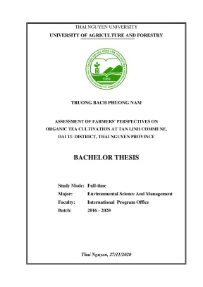 Luận văn assessment of farmers perspectives on organic tea cultivation at tan linh commune dai tu district thai nguyen province