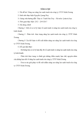 Luận văn cao năng lực cạnh tranh của công ty cptp minh dƣơng