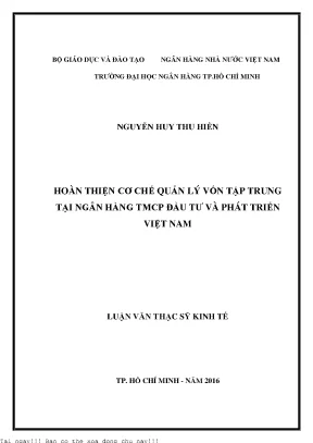 Hoàn thiện cơ chế quản lý vốn tập trung tại ngân hàng tmcp đầu tư và phát triển việt nam luận văn thạc sĩ kinh tế