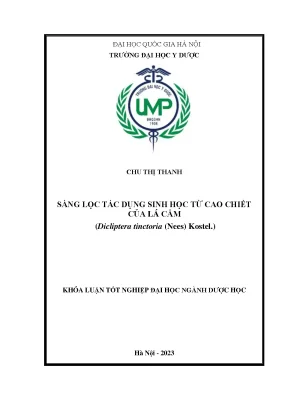 Luận văn sàng lọc tác dụng sinh học từ cao chiết của lá cẩm dicliptera tinctoria nees kostel