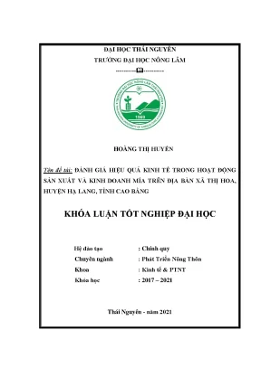 Luận văn đánh giá hiệu quả kinh tế trong hoạt động sản xuất và kinh doanh trên địa bàn xã thị hoa huyện hạ lang tỉnh cao bằng