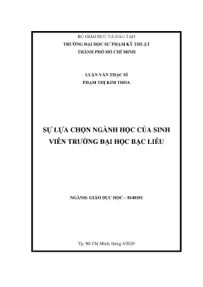 Luận văn thạc sĩ giáo dục học sự lựa chọn ngành học của sinh viên trường đại học bạc liêu