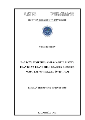 Luận án tiến sĩ đặc điểm hình thái sinh sản dinh dưỡng phân bố và thành phần loài của giống cá ngoại lai pterygoplichthys ở việt nam