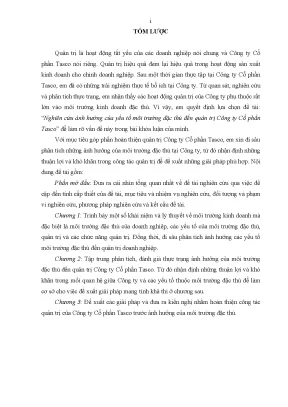Luận văn nghiên cứu ảnh hưởng của yếu tố môi trường đặc thù đến quản trị công ty cổ phần tasco