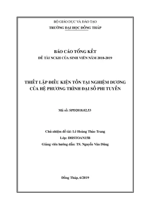 Luận văn thiết lập điều kiện tồn tại nghiệm dương của hệ phương trình đại số phi tuyến