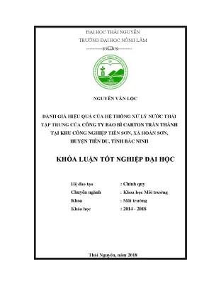 Luận văn đánh giá hiệu quả của hệ thống xử lý nước thải tập trung của công ty bao bì carton trần thành tại khu công nghiệp tiên sơn xã hoàn sơn huyện tiên du tỉnh bắc ninh